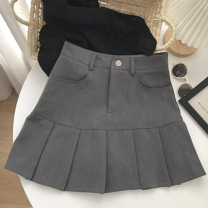 Fashion High-waisted A-line Pleated Skirt Women - Dark Grey