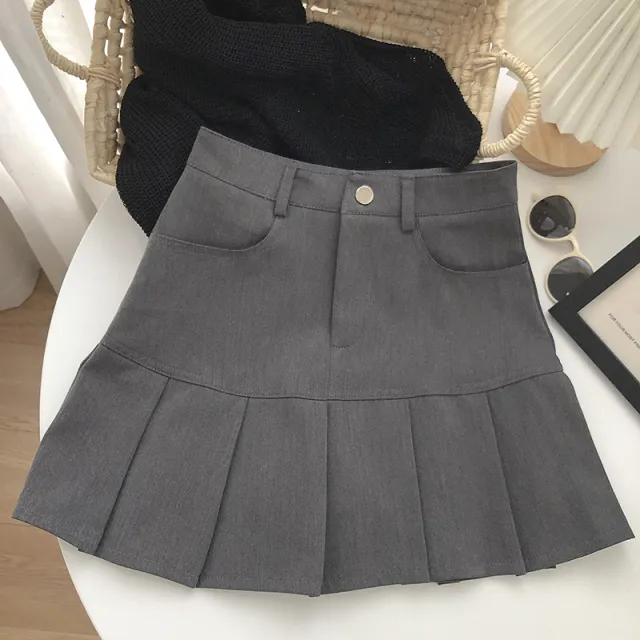 Fashion High waisted A line Pleated Skirt Women Dark Grey - Shop at LoveMi