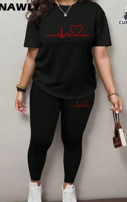 Women's Printed Round Neck T Shirt And Leggings Set Multicolour - Shop at LoveMi