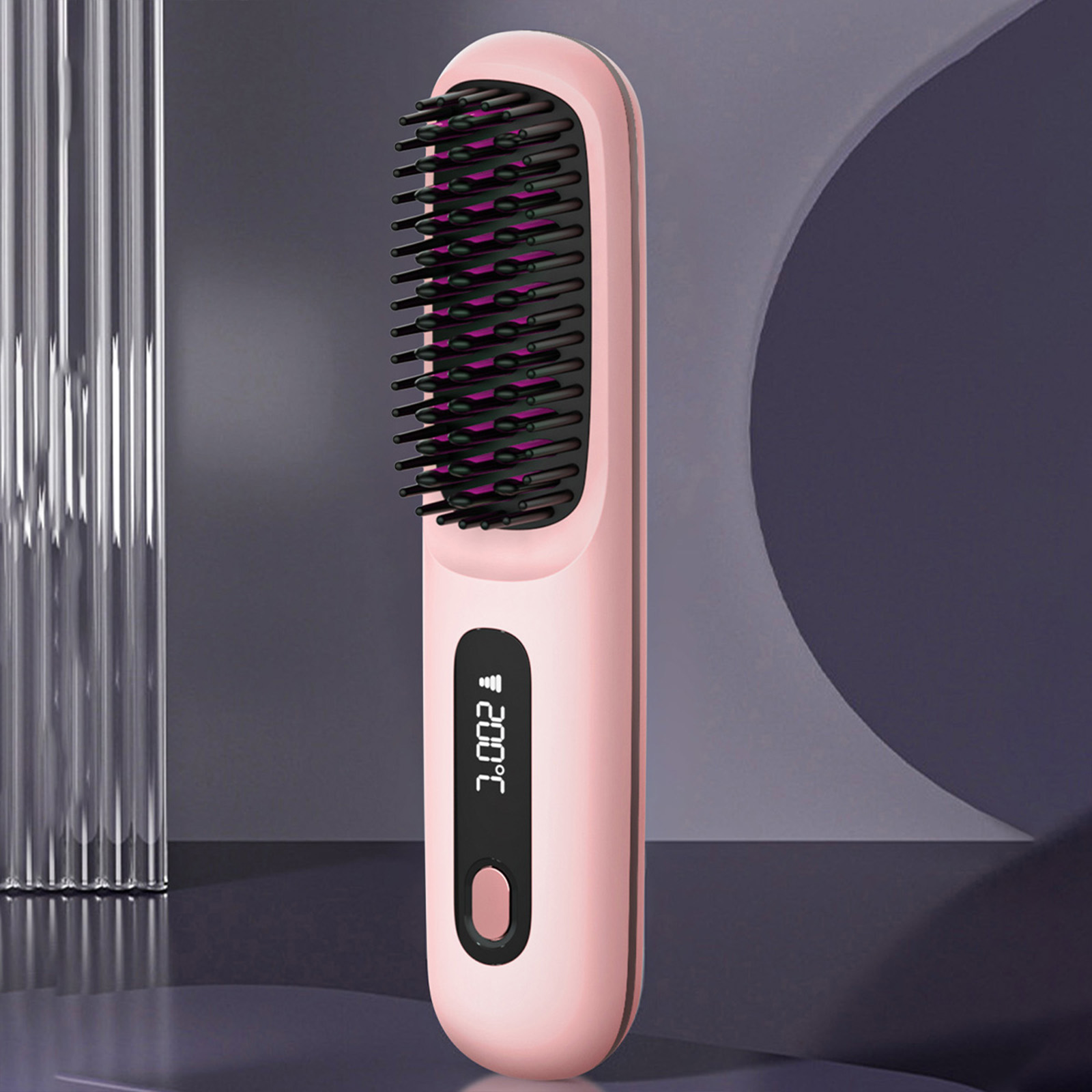 S7 Portable Cordless Hair Straightening Brush With LED Display Lightweight Mini Negative Ion Hot Brush, USB Rechargeable Women's Travel Essential... Pink - Shop at LoveMi