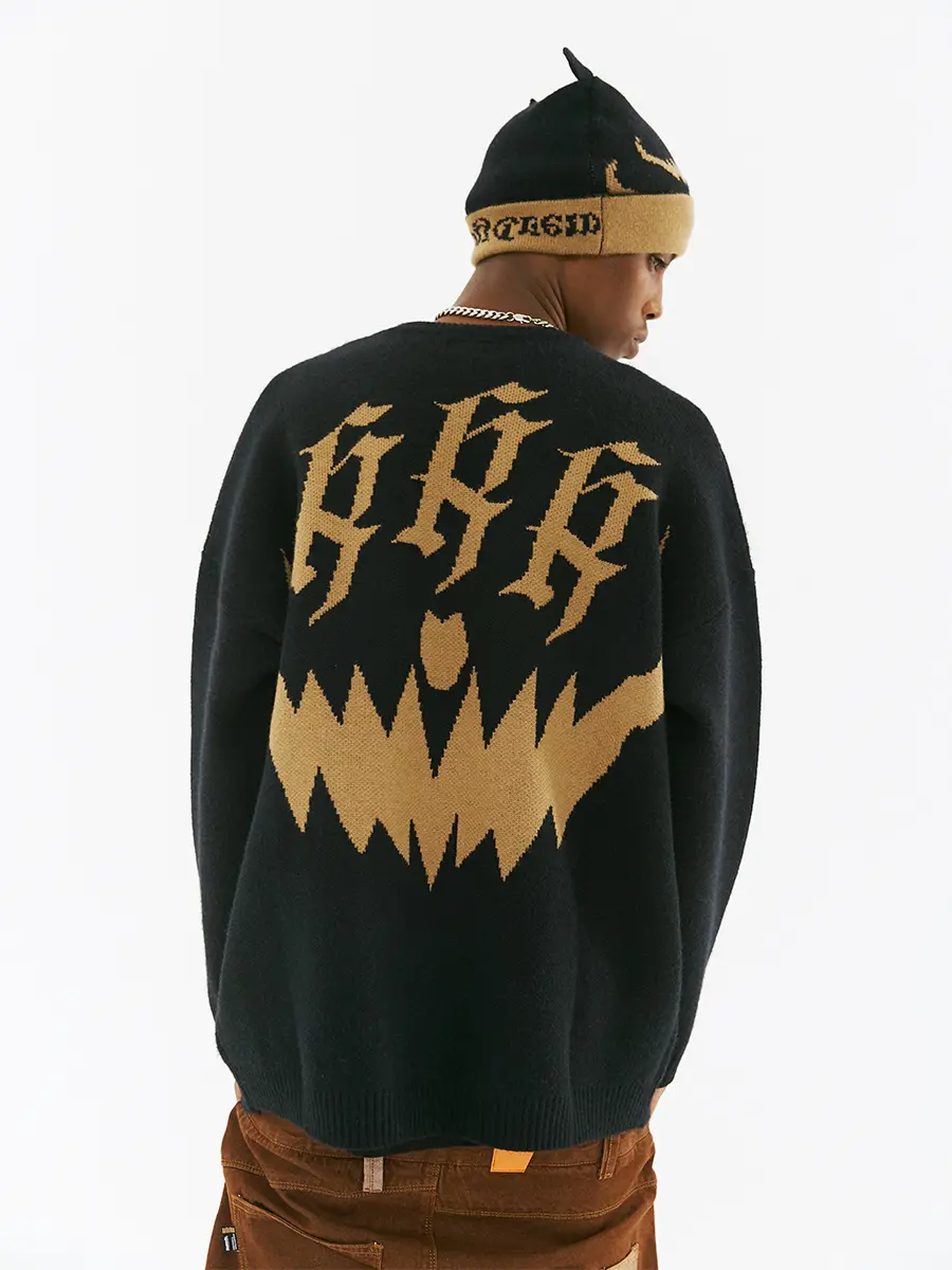 Men's Letter Devil Crew Neck Loose Sweater
