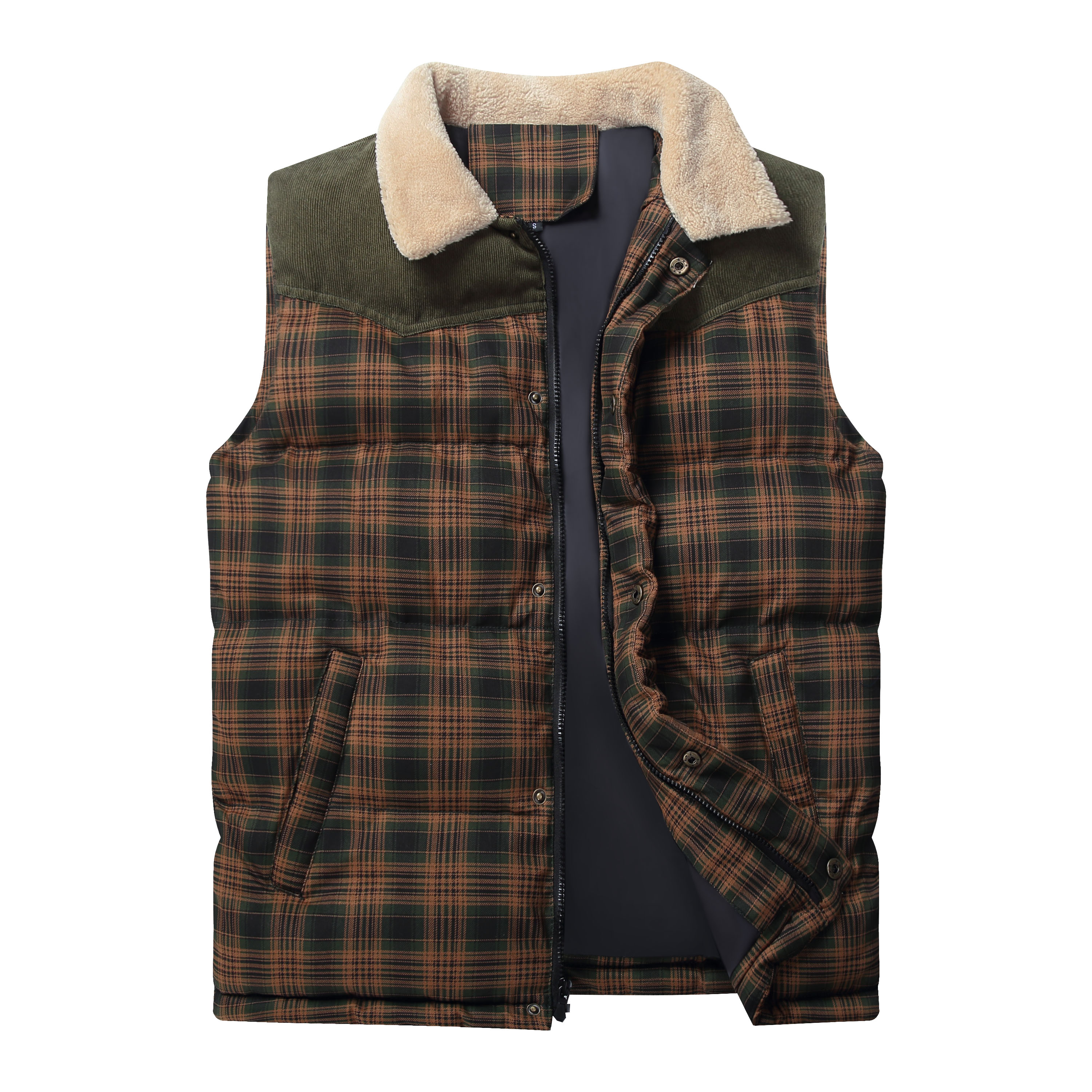 men-neck-collar-warm-plaid-vest