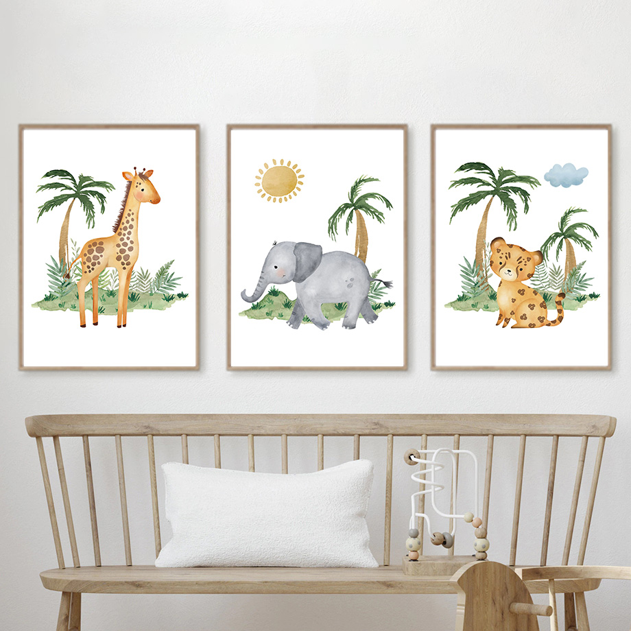 Title 2, Lion Elephant Giraffe Jungle Animal Nursery Wal...