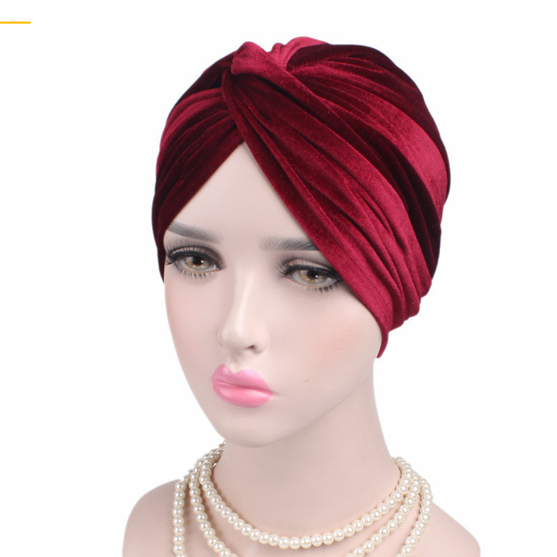 Autumn Winter Velvet Stretch Bandana Hat Wine Red - Shop at LoveMi