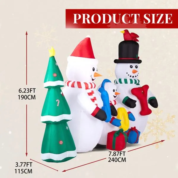8FT Lighted Christmas Inflatable Decoration, Inflatable Snowman Family With JOY And Xmas Tree, Funny Blow… image 2