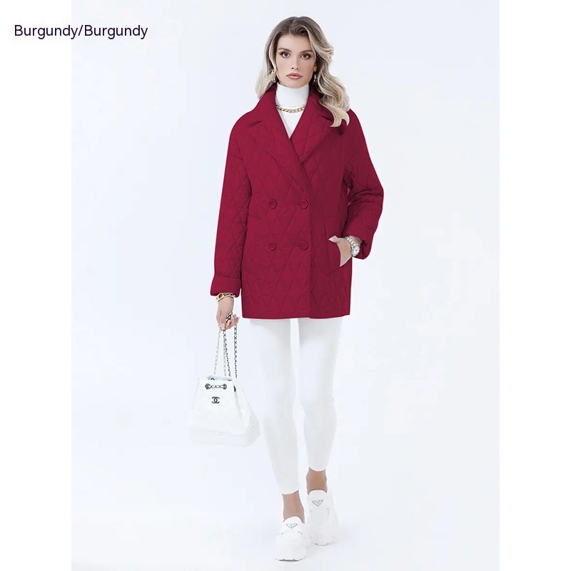 Women's Cotton padded Lapel Short Lightweight Wine - Shop at LoveMi