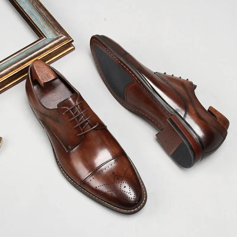 Three Head Carved Leather Shoes Groom Wedding Shoes