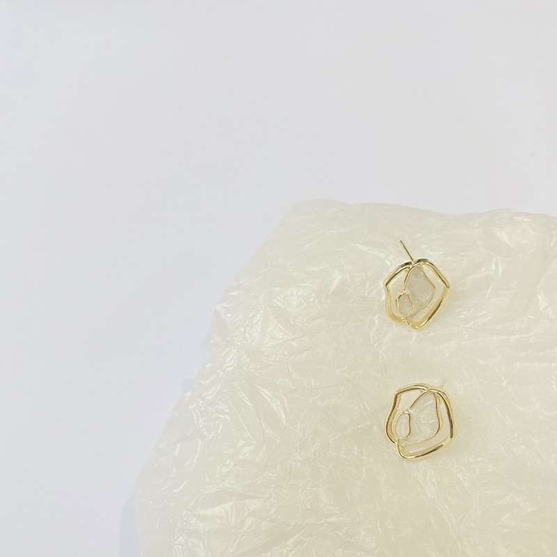 925 Silver Needle Irregular Geometric Glazed Stud Earrings Female Simple