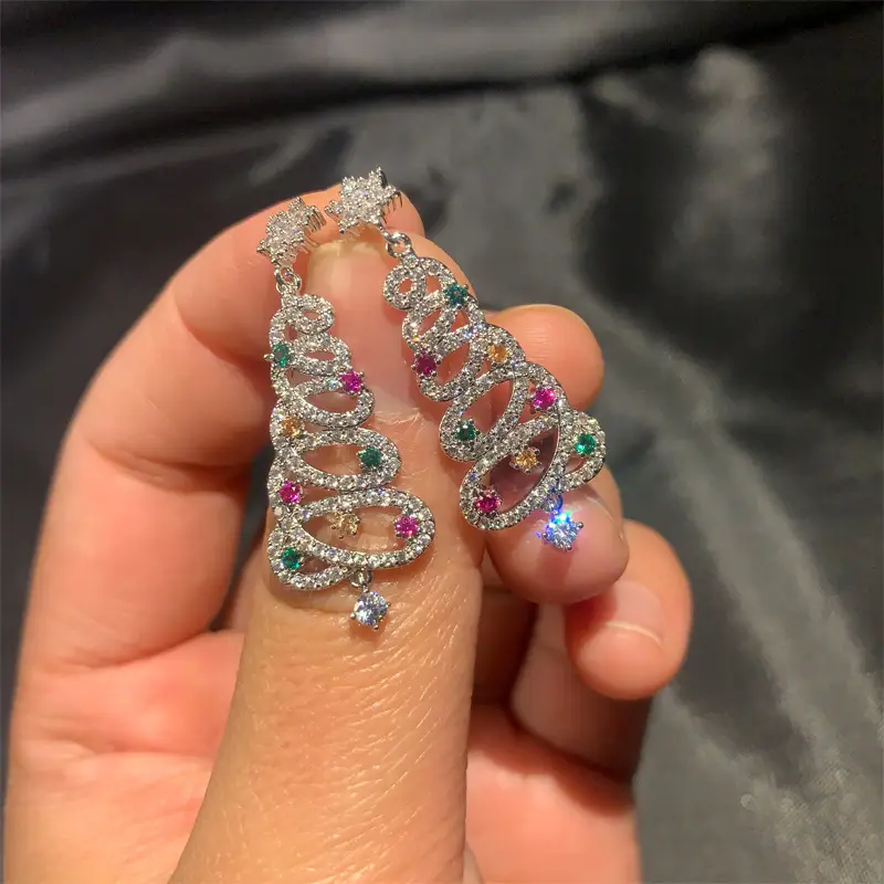 Colorful Diamond Inlaid Christmas Tree Earrings