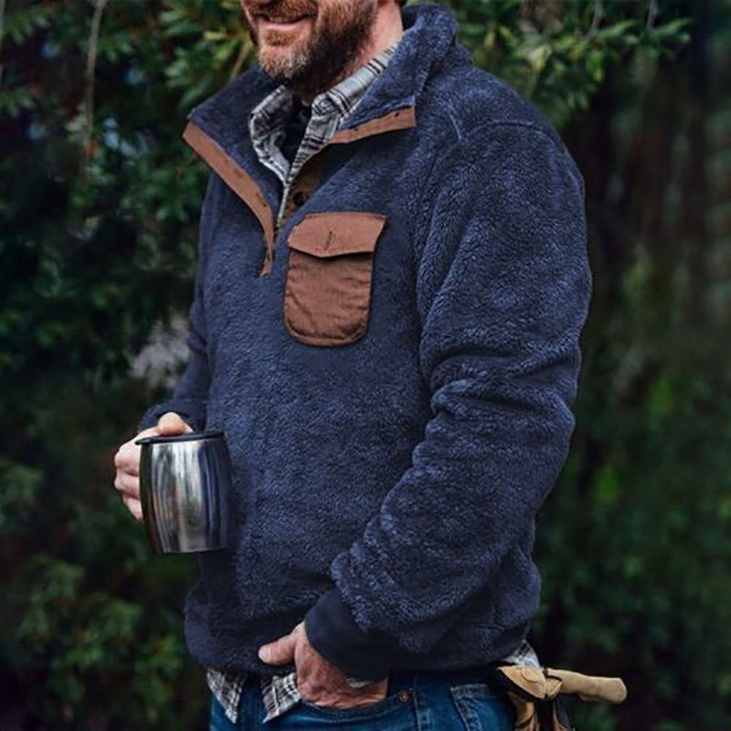 Autumn And Winter Casual Button Pocket Flannel Plush Men's Sweater