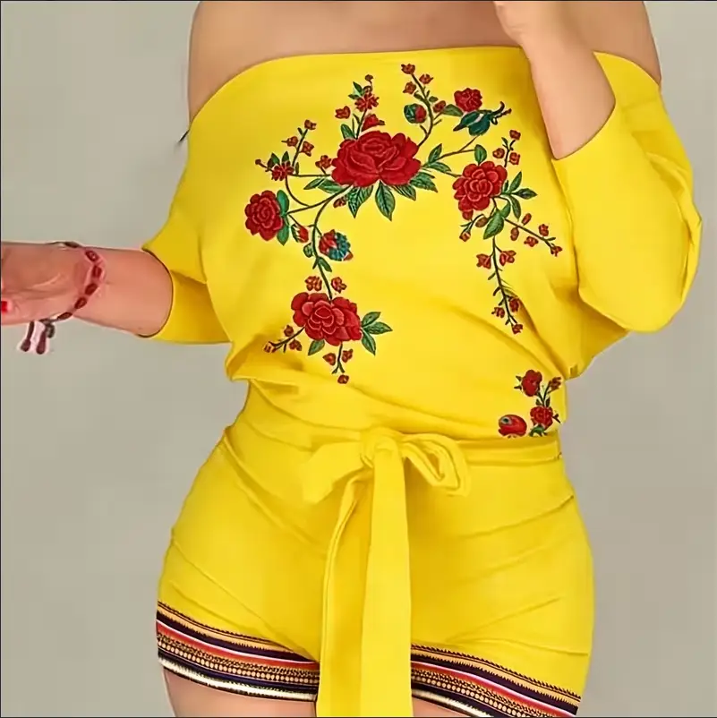 Peacock Print Off-Shoulder Long-Sleeved Tie-Waist Women's Casual Jumpsuit