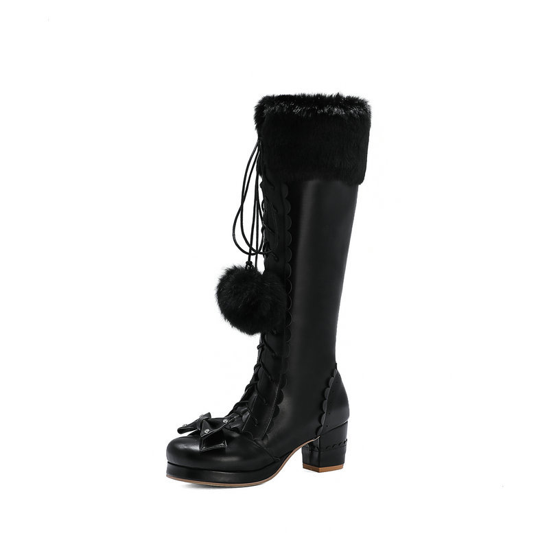 Title 4, Lace-up high-top fur ball warm boots