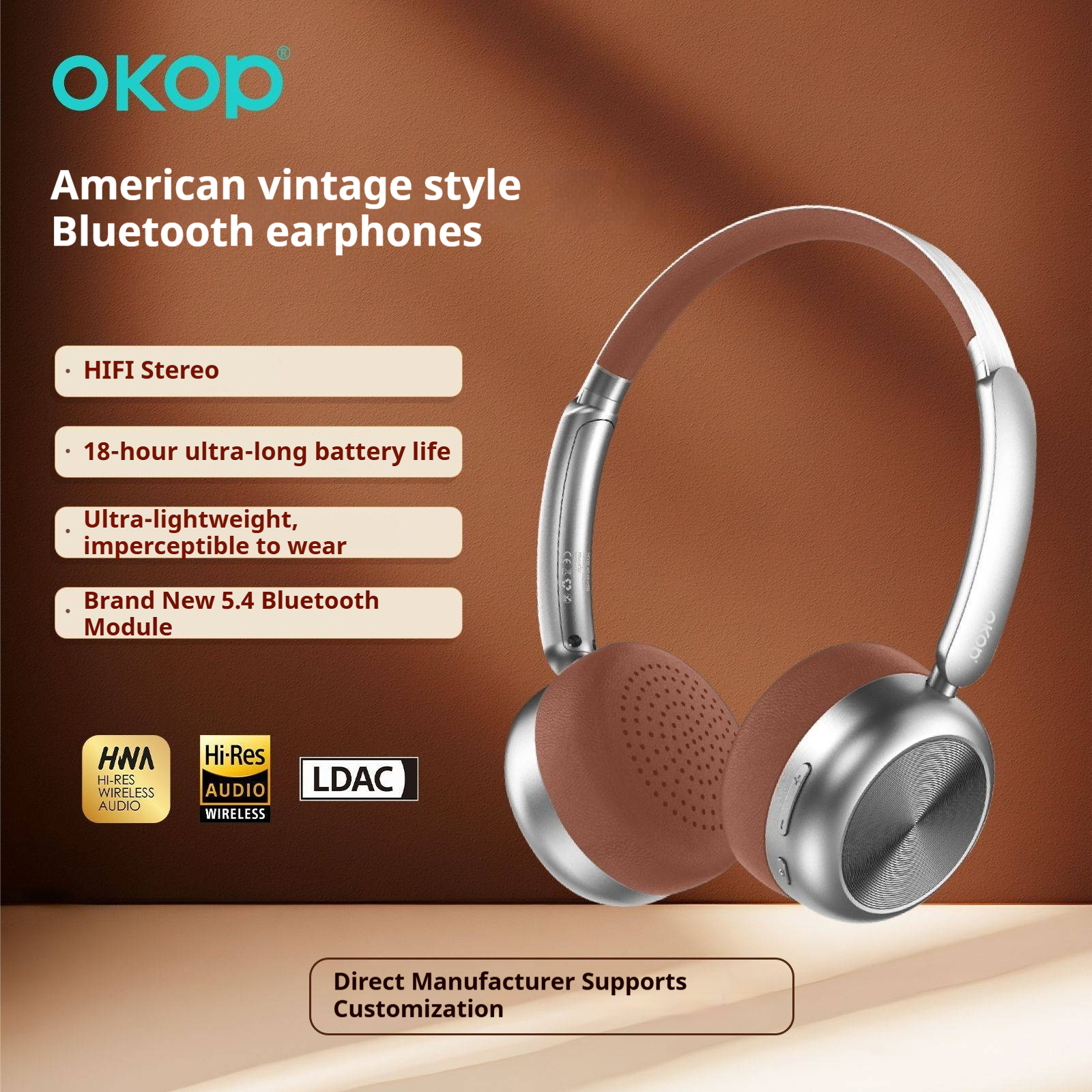 KP-H106 In-Stock Bluetooth Headphones New Retro Style Active Noise Cancellation Stylish Design Extra-Long Battery Life Superior Sound Quality Factory Direct 2