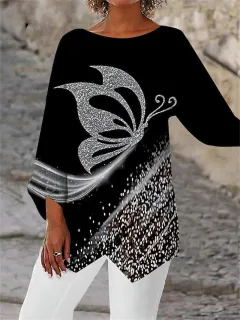 Geometric Print Long Sleeve Panel Crew Neck Shirt - Color1-5Xl - View 1