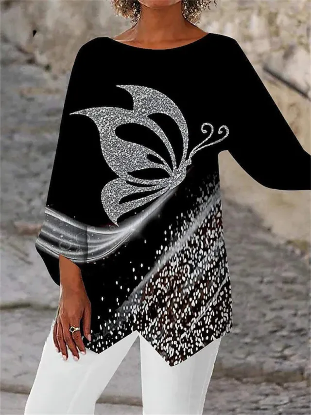 Geometric Print Long Sleeve Panel Crew Neck Shirt Color1 M - Shop at LoveMi