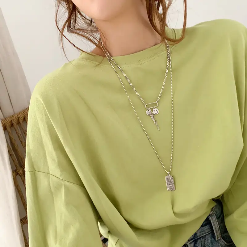 Alphabet Army Necklace Female Smiley Cross Love Tassel