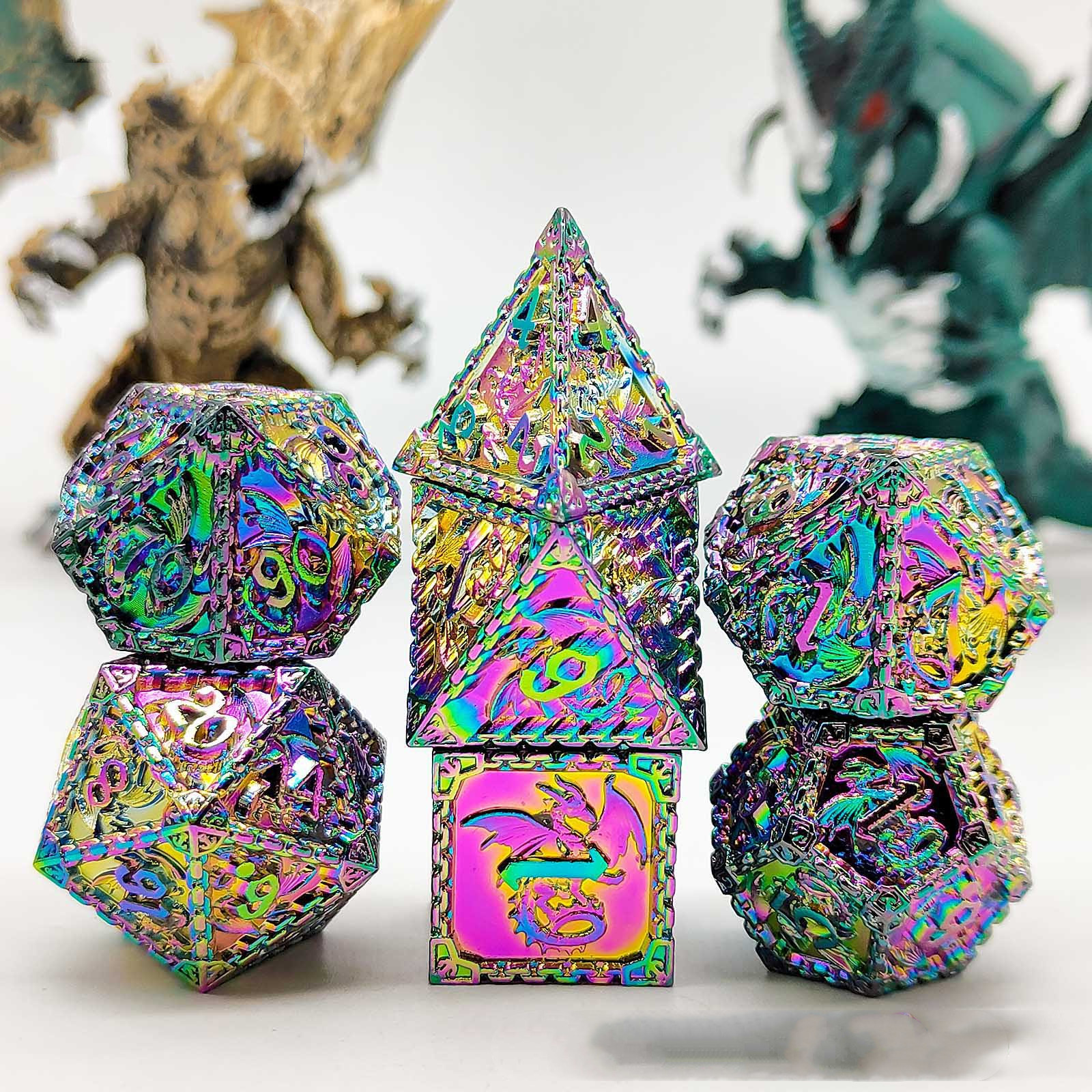 Metal Dice Set TRPG Multifaceted 7 Board Game (Colorful)