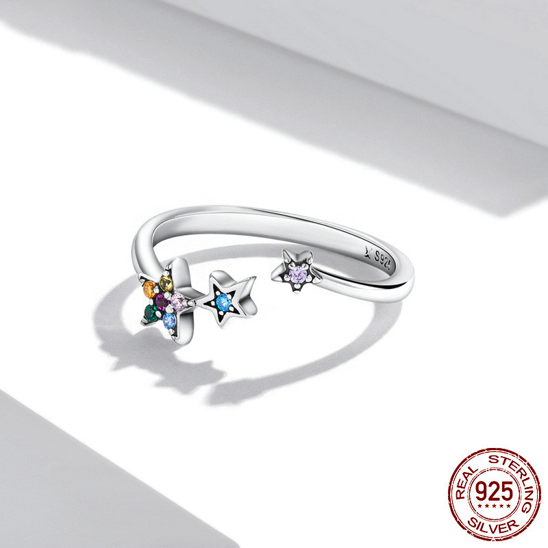 Title 1, Sterling Silver S925 Star Open Ring Colored Zir...