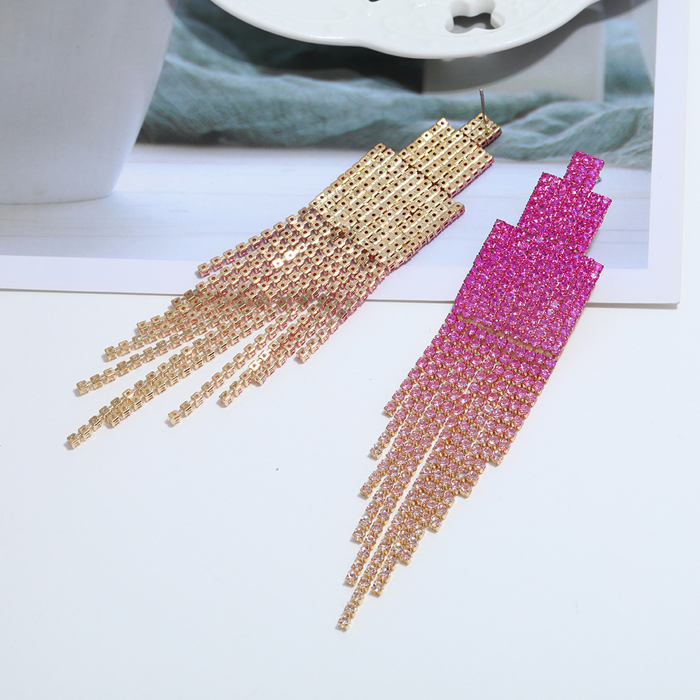 Alloy Diamond Rhinestone Full Rhinestone Tassel Earrings Female Online Influencer Eardrops