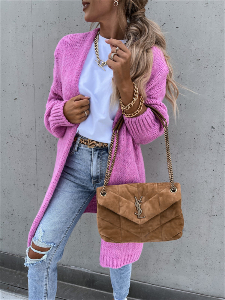 Loose Solid Color Long Sleeve Knit Cardigan
