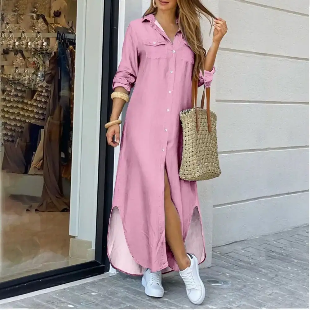 Spring And Summer Print Shirt Long Dress