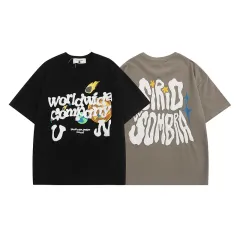 Vintage Letter Print Short Sleeve T-shirt For Men And Women - As0153 Gray - View 1
