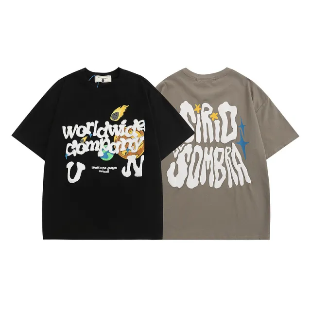 Vintage Letter Print Short Sleeve T shirt For Men And Women As0153 Gray - Shop at LoveMi