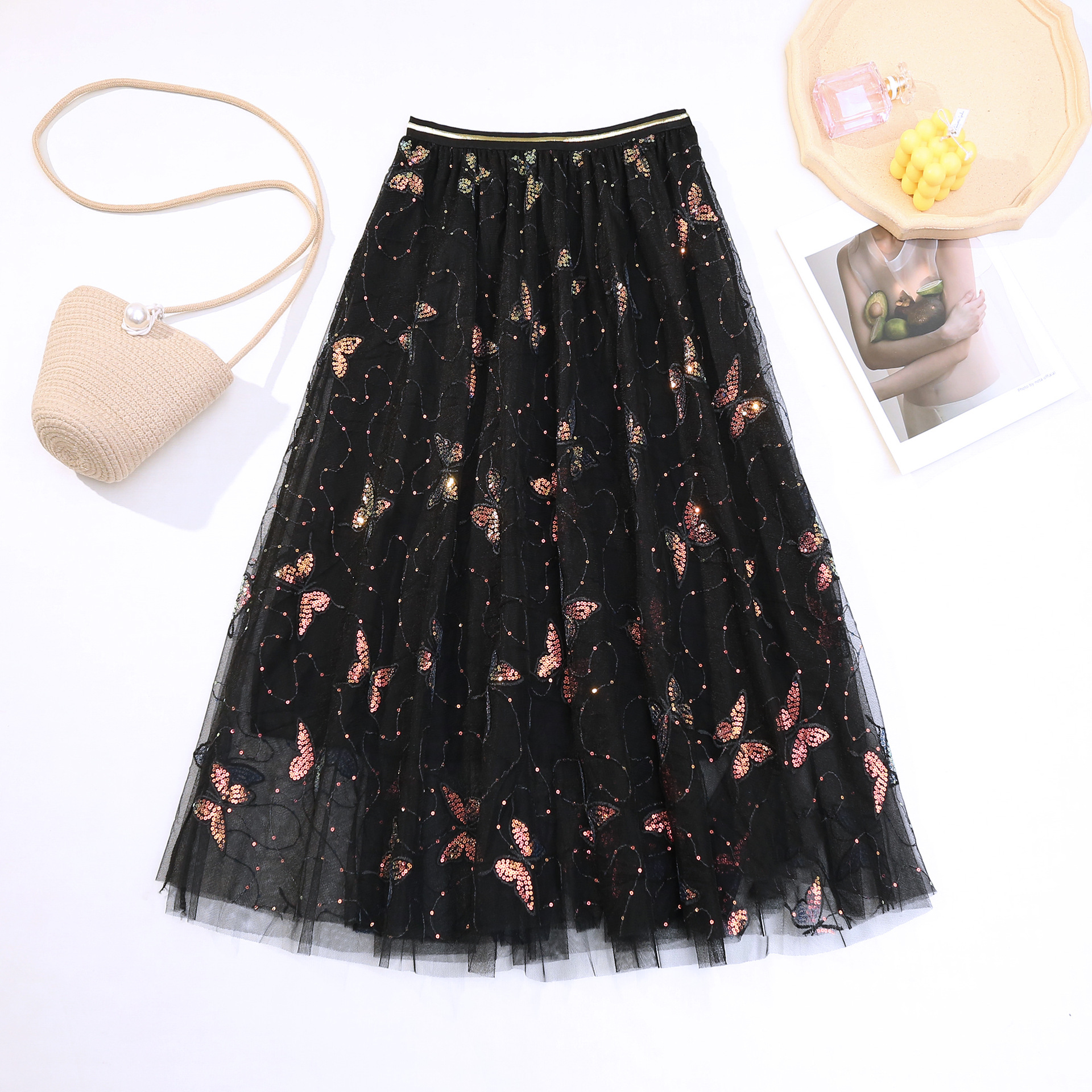 Title 5, Sequin butterfly pleated skirt, a stylish and s...