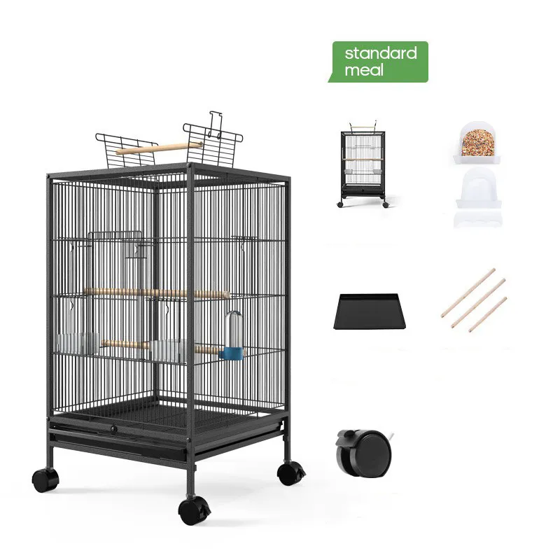 Parrot Xuanfeng Bird Cage With Feeder Toy Grass Nest Breeding Box — Black Standard Meal