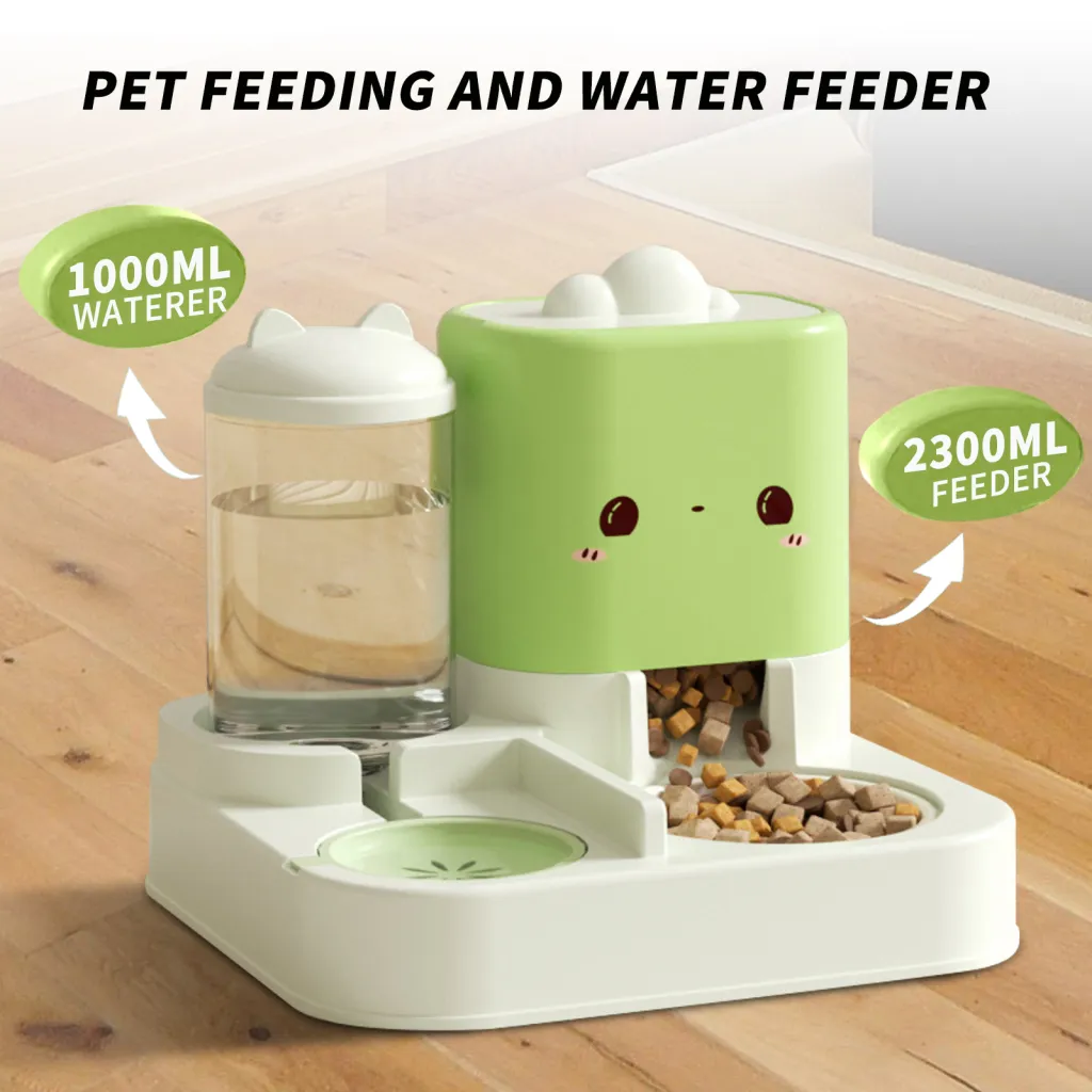 Cartoon Cloud Cat Ear Feeding And Water Feeding Integrated Cat And Dog Universal Pet Essential Item For Home And Travel - Green