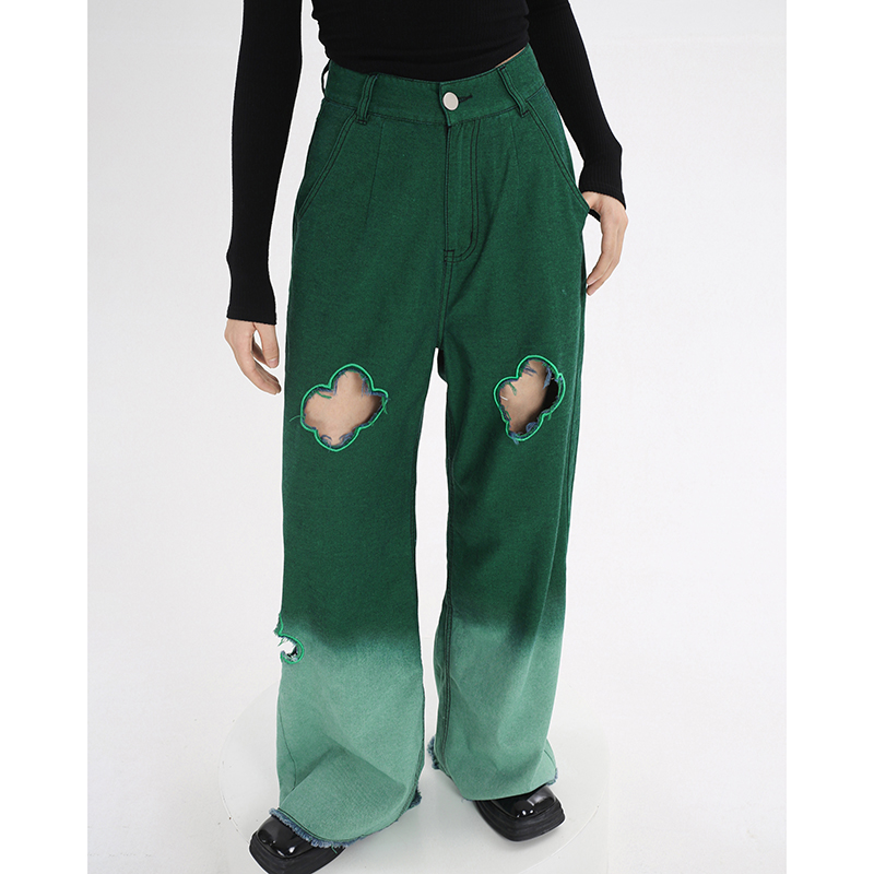 Women's Loose Gradient Cutout Straight Leg Jeans