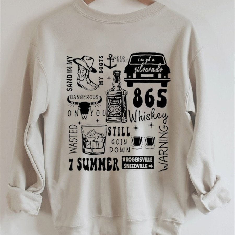 Men's Long Sleeve Cotton Printed Loose Sweater