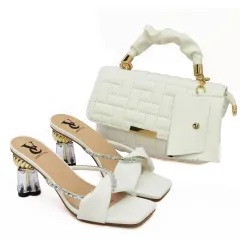 Crossbody Bag With Small Card Bag, Cross Strap High-heeled Sandals - White - View 1