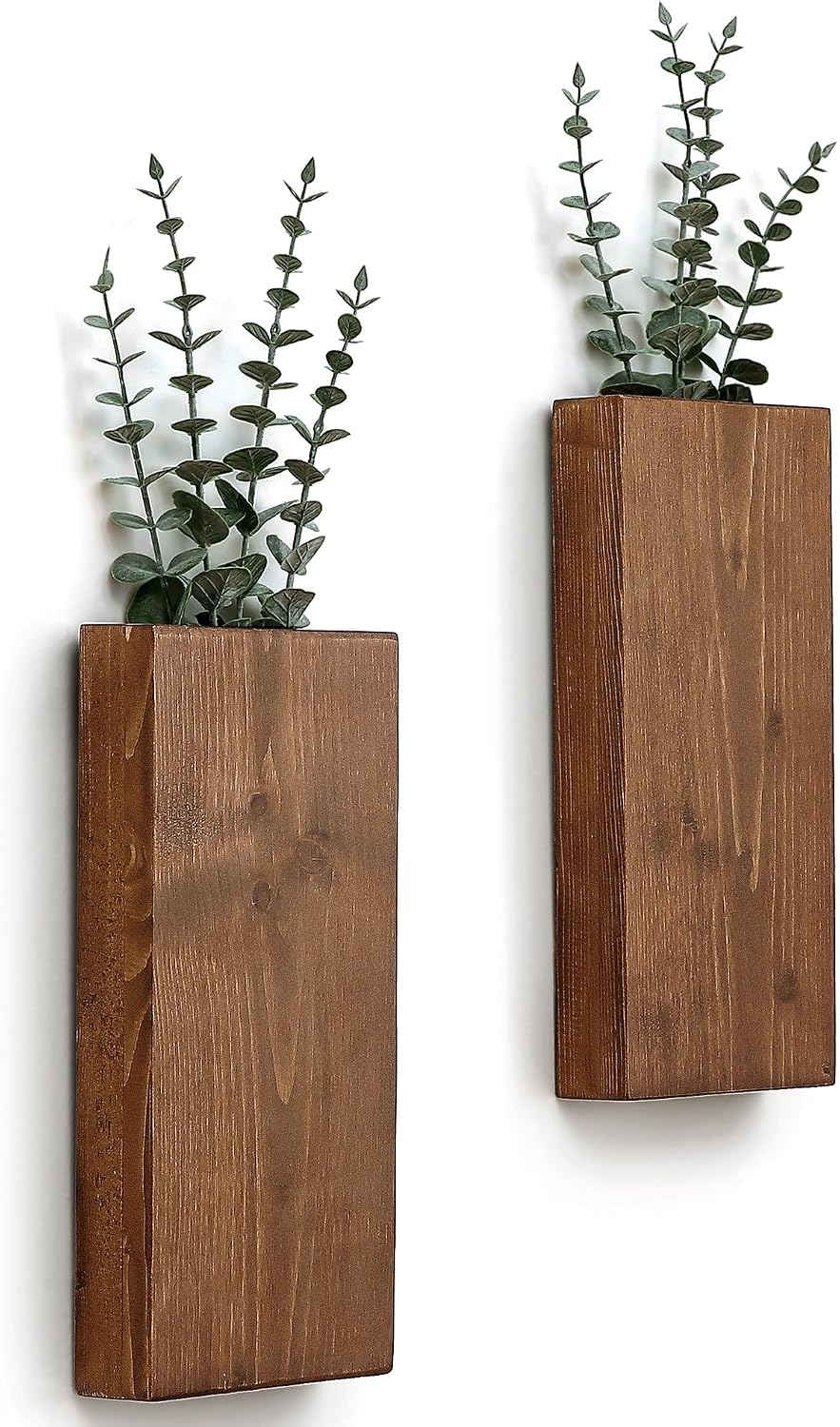 Wood Wall Planter Vase 2 Units, Decorative Hanging Flower Holders For Greenery, Dried Flowers And Home Wall Decor