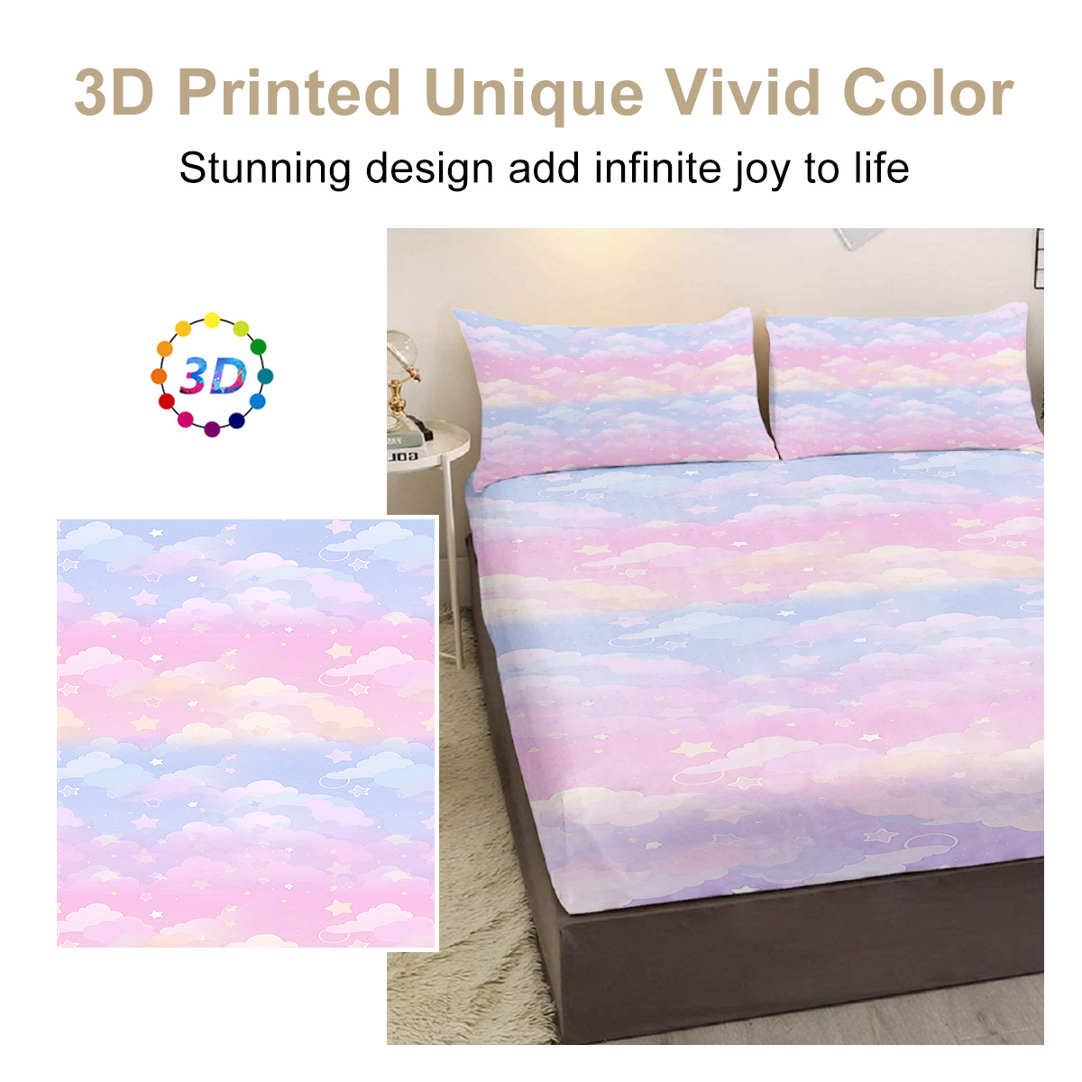 3pcs Colorful Bed Sheet, Microfiber Bedding Sheet Set, Purple Blue Pink Bedding Sheet Set With 1 Fitted Sheet And 2 Pillowcases