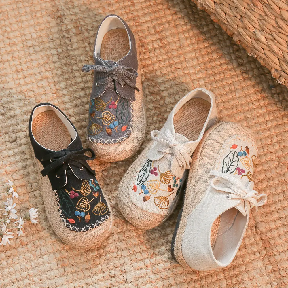 Ethnic Embroidered Lace-up Cotton Linen Shoes