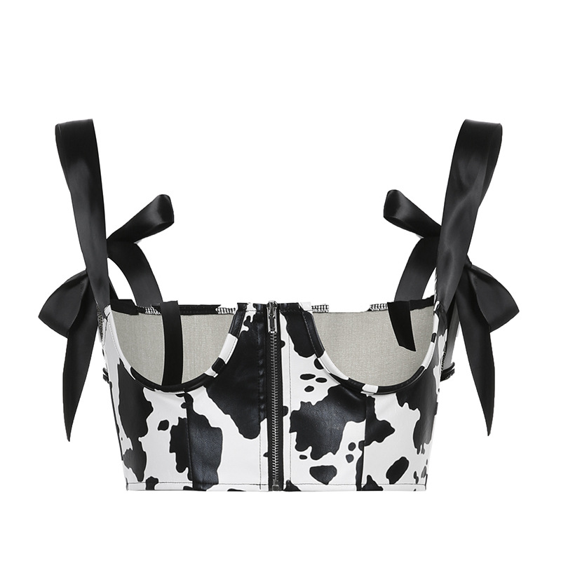 Women's Personality Black And White Contrast Color Cow Pattern Breastplate