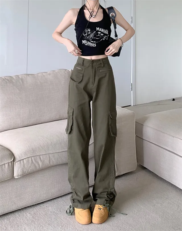Summer New American Retro High Waist Ladies Pants Army Green - Shop at LoveMi