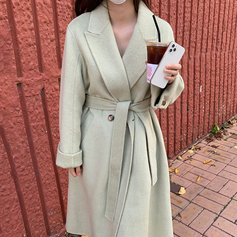 Women's Retro Suit Collar Lace-up Waist Tweed Jacket Coat