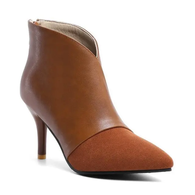 Fashion Simple And Versatile Pointed Toe Stitching Ankle Boots Chocolate Color 39 - Shop at LoveMi