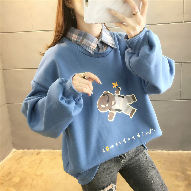 Title 5, Fake two cute bear plus velvet padded sweater