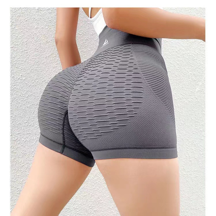 Grid Design Shorts Gym Yoga High Waist Fitness Sports Pants Women Grey - Shop at LoveMi