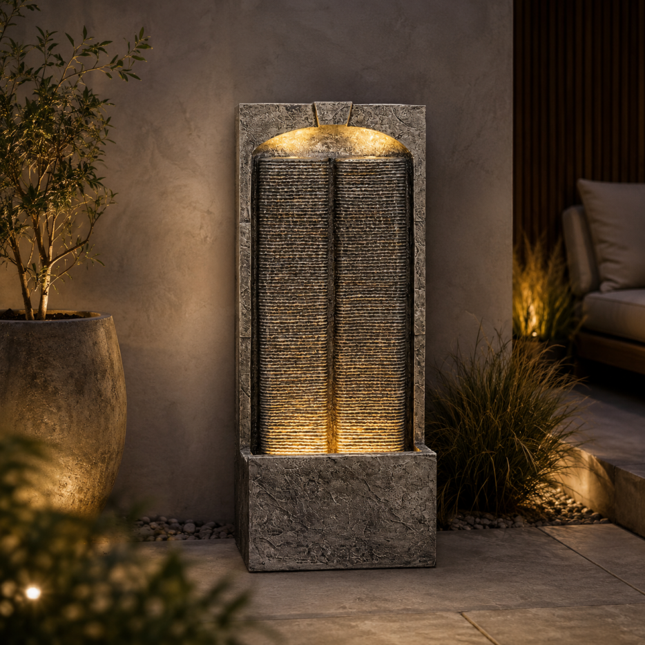 Outdoor Water Fountain Cascading LED Lights 39inch H, Resin Fiberglass With Quiet Pump, Freestanding Water Feature For Garden Patio Porch Lawn Indoor Outdoor Decor — foto 7