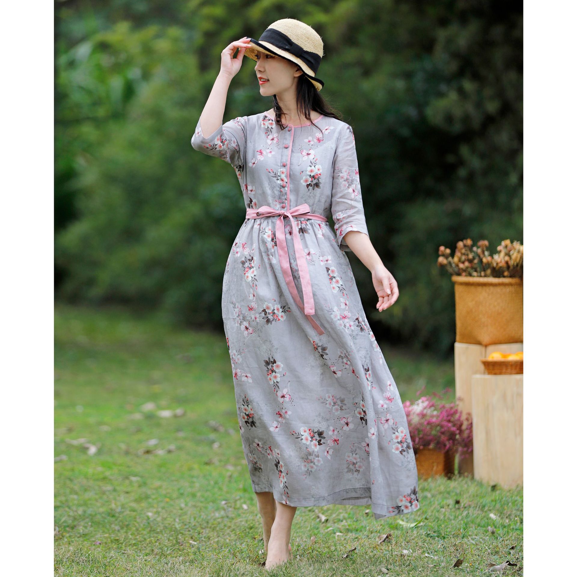 Lace-Up Ramie Dress