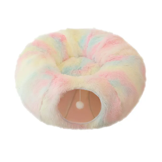 Plush Warm Cat Bed With Tunnel For Indoor Cats Collapsible Donut Cat Playing Sleeping Cave Non slip Kitten Nest Pet Supplies Color - Shop at LoveMi