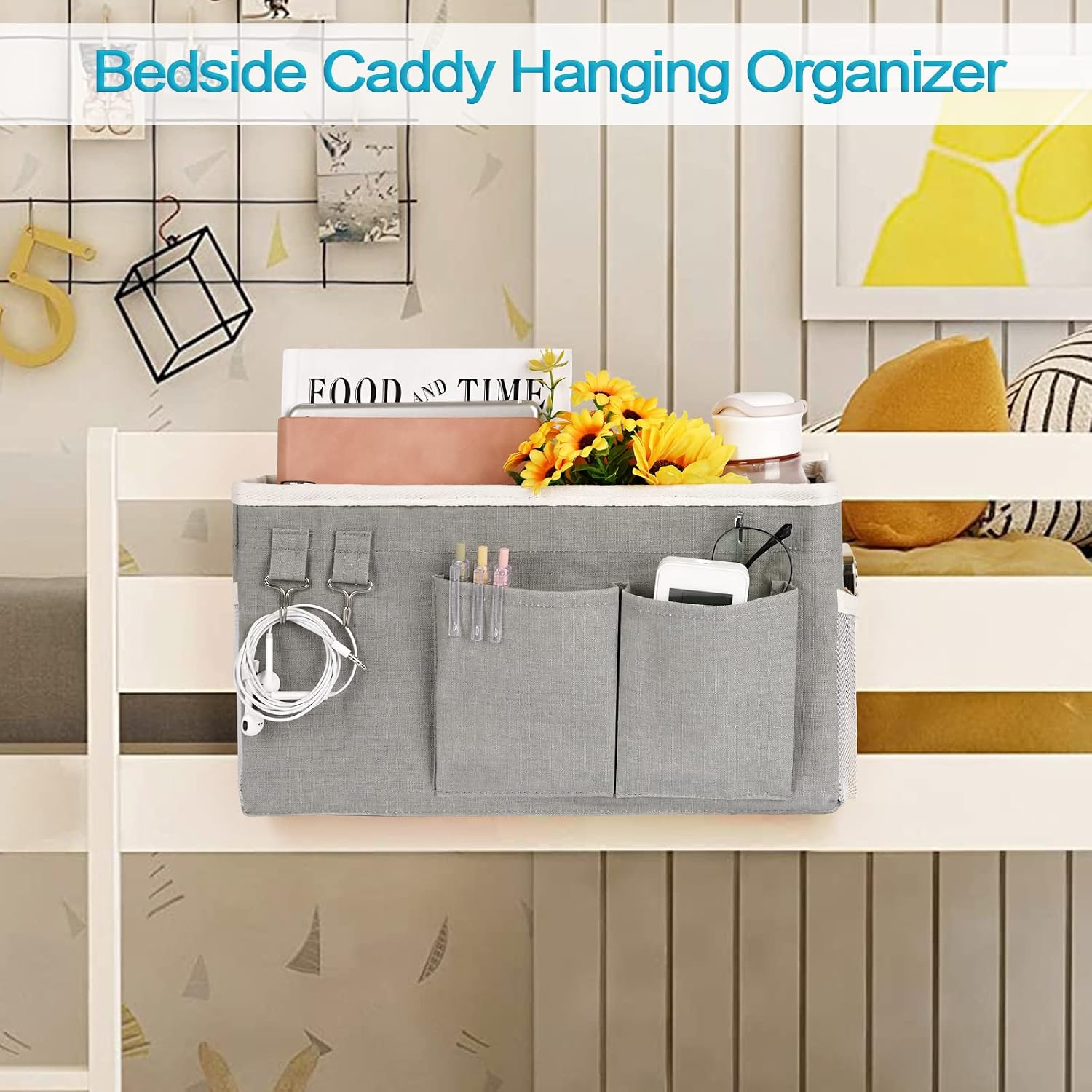 Bedside Caddy, Hanging Storage Bag Organizer For Bunk Bed, Dorm Room And Bed Rail, Space Saving Holder For Essentials 5