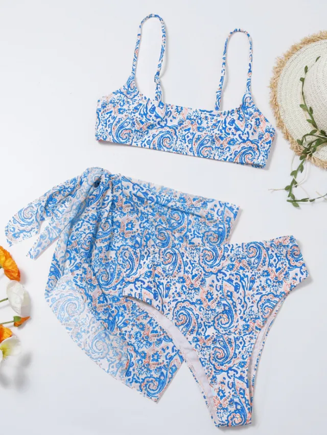 Ladies Fashion European And American Back Bikini Swimsuit Blue - Shop at LoveMi