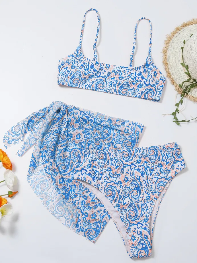Ladies Fashion European And American Back Bikini Swimsuit - Blue