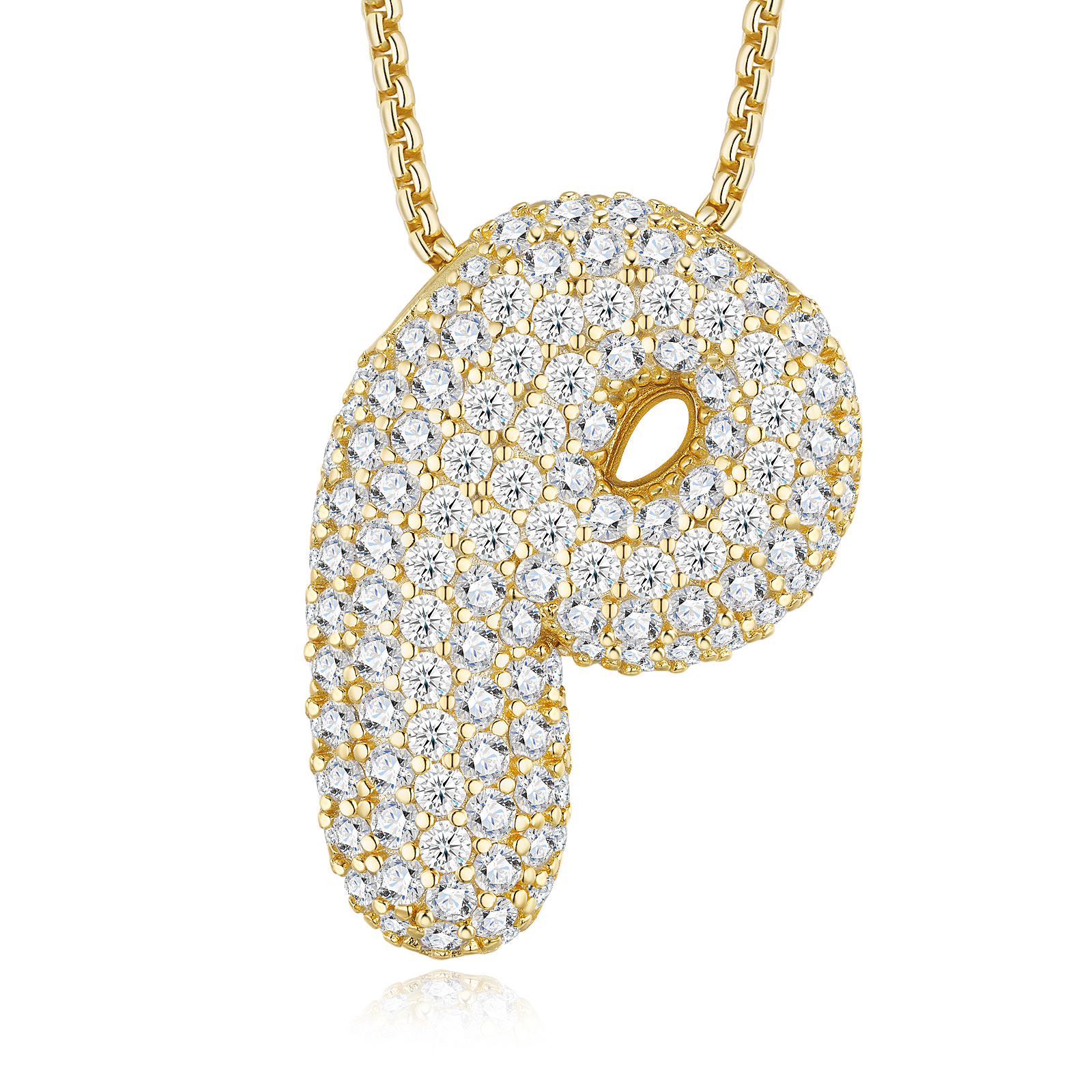 12.66g S925 Gold Plated Bubble Letter Initial Necklace For Women D Color VVS1 Moissanite Pendant With GRA Certificate, Heavy Solid Jewelry Gift Box Set A-Z