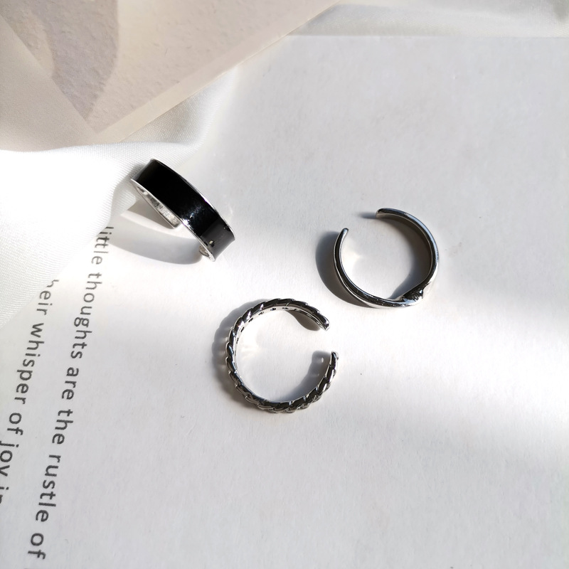 Temperament Three-piece Ring Personality Retro Black